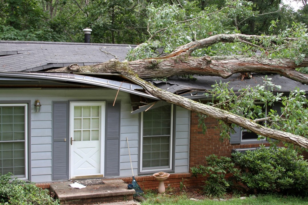 Storm-damaged roof